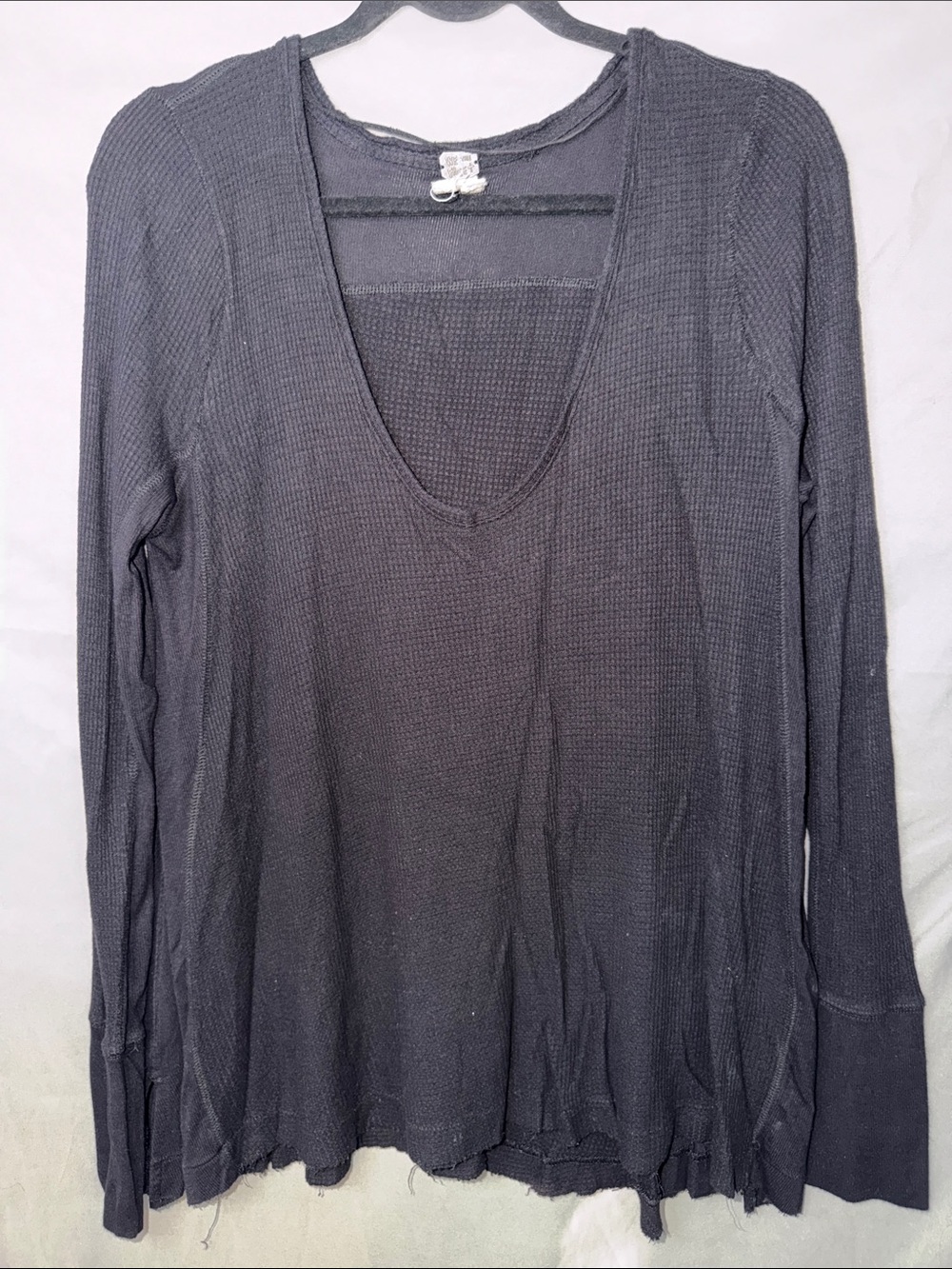 We The Free Black Long-Sleeve Scoop Neck Waffle Knit Top